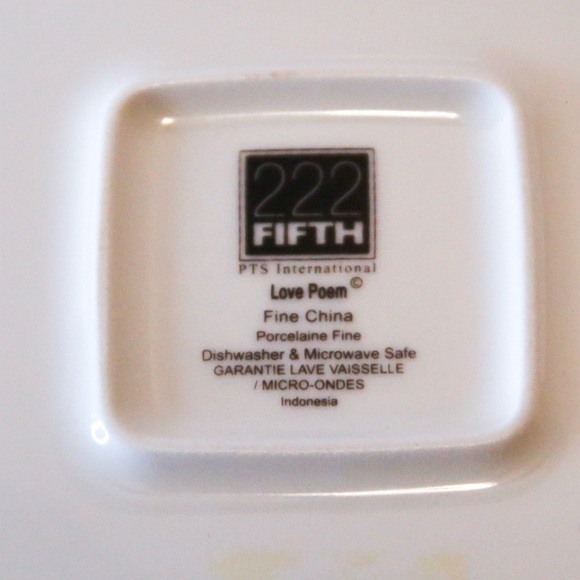 222 Fifth “Love Poem” Fine China Square Plate – 10” Gray Floral Scroll Design - Picture 8 of 8